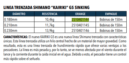 Linea Trenzada Shimano Kairiki G5 Sink  -