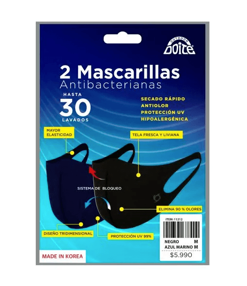 Pack 2 Protector Mascarilla Unisex - Color: Negro-Azul