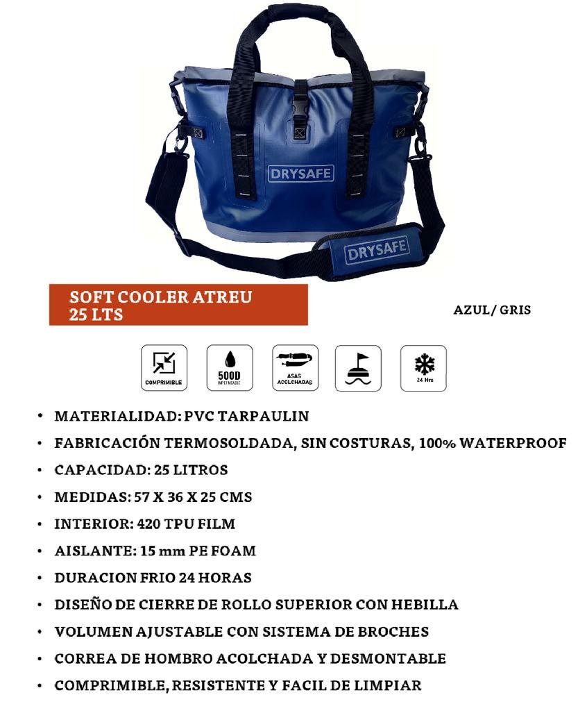Soft Cooler Premium 25 Lts Waterproof - Azul Navy / Gris