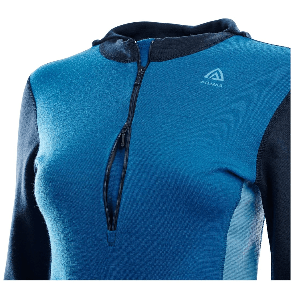 Primera Capa Mujer Warmwool HoodSweater W/Zip - Talla: S, Color: Azul